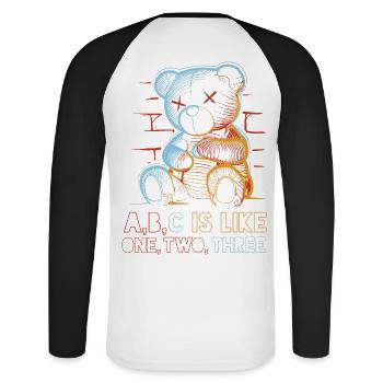 Ours aimant avec dessin de l’alphabet - T-shirt baseball manches longues Homme - blanc/noir - Dos - Nik (191cm)