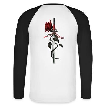 Rose Schwerter Edgy Aesthetic Soft Grunge - Unisex Baseballshirt langarm - Weiß/Schwarz - Hinten - Nik (191cm)