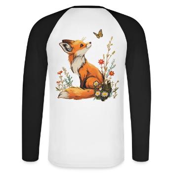 Fox and butterfly - Unisex Long Sleeve Baseball T-Shirt - white/black - Back - Nik (191cm)