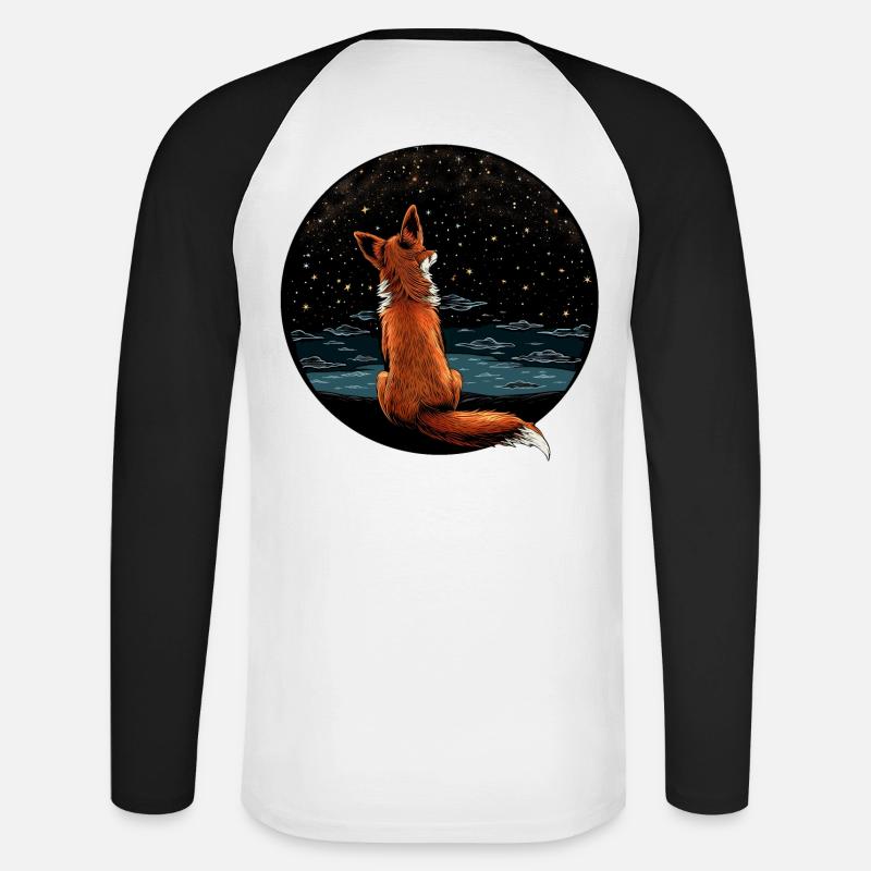 Fuchs mit Sternenhimmel - Unisex Baseballshirt langarm - Weiß/Schwarz