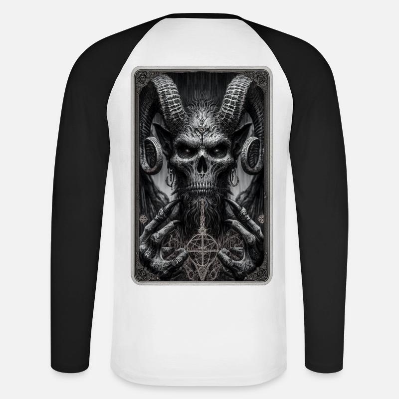 Dämon mit Hörnern und Pentagramm - Unisex Baseballshirt langarm - Weiß/Schwarz