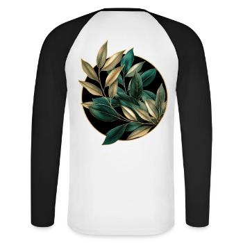 Elegante Pflanzen - Unisex Baseballshirt langarm - Weiß/Schwarz - Hinten - Nik (191cm)