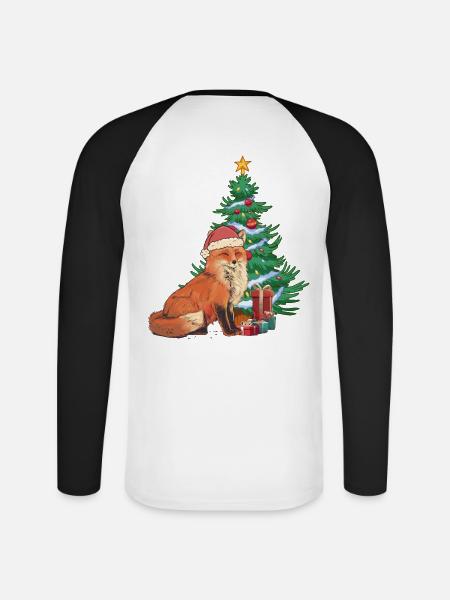 Fuchs Nikolaus Weihnachtsmann Santa Tannenbaum - Unisex Baseballshirt langarm - Weiß/Schwarz