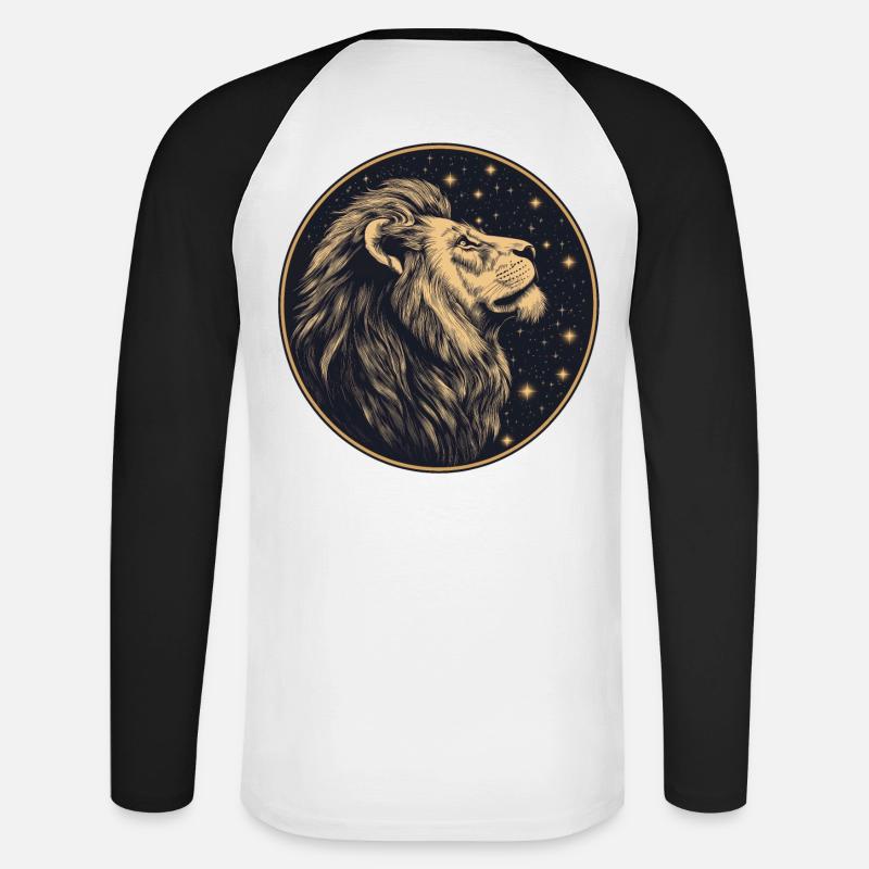 Löwe mit Sternenhimmel - Unisex Baseballshirt langarm - Weiß/Schwarz