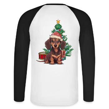 Weihnachten Bescherung Hund Dackel Xmas Nikolaus - Unisex Baseballshirt langarm - Weiß/Schwarz - Hinten - Nik (191cm)