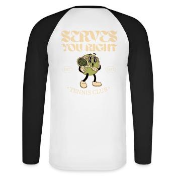 Serves You Right Tennis Club - Unisex Long Sleeve Baseball T-Shirt - white/black - Back - Nik (191cm)