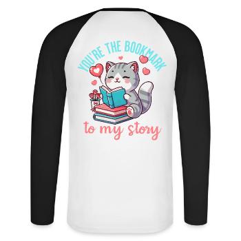 Tu es le marque-page de mon histoire - T-shirt baseball manches longues Homme - blanc/noir - Dos - Nik (191cm)