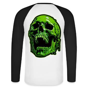 Grüner Vampirschädel - Unisex Baseballshirt langarm - Weiß/Schwarz - Hinten - Nik (191cm)