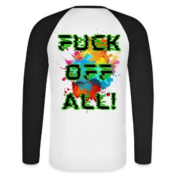Punk-Farbexplosion - Unisex Baseballshirt langarm - Weiß/Schwarz - Hinten - Nik (191cm)