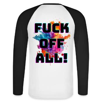 Ein bunter Ausdruck von Freiheit - Unisex Baseballshirt langarm - Weiß/Schwarz - Hinten - Nik (191cm)