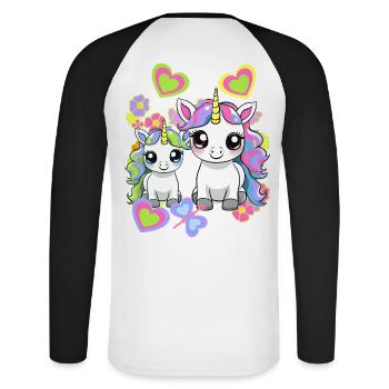 Licorne Licornes Cheval Chevaux Enfants - T-shirt baseball manches longues Homme - blanc/noir - Dos - Nik (191cm)