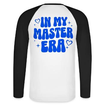 Master Abschluss Geschenk Studium Uni Absolvent - Unisex Baseballshirt langarm - Weiß/Schwarz - Hinten - Nik (191cm)