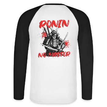 Ronin – No Master Samurai Streetwear - Unisex Baseballshirt langarm - Weiß/Schwarz - Hinten - Nik (191cm)