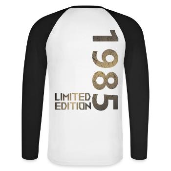Limitierte Auflage Jahrgang 1985 Mann Frau 41. Geb - Unisex Baseballshirt langarm - Weiß/Schwarz - Hinten - Nik (191cm)
