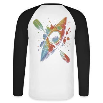 Buntes Kajakfahren – Wassersport Spritzkunst - Unisex Baseballshirt langarm - Weiß/Schwarz - Hinten - Nik (191cm)