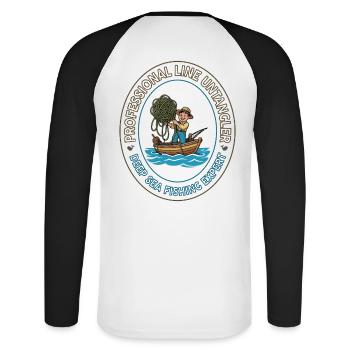 Deep Sea Line Unangler Patch - Unisex Long Sleeve Baseball T-Shirt - white/black - Back - Nik (191cm)