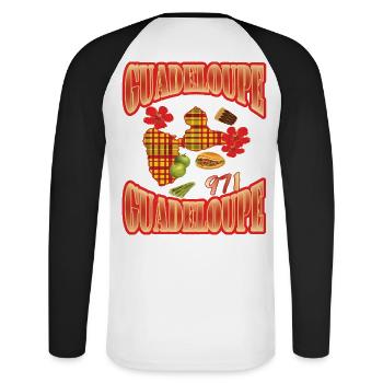 Karte des Guadeloupe-Stil-Madras 971 Gwada - Unisex Baseballshirt langarm - Weiß/Schwarz - Hinten - Nik (191cm)