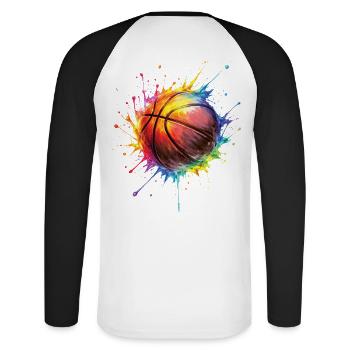 Basketball – Basketball-Stil Malerei - Unisex Baseballshirt langarm - Weiß/Schwarz - Hinten - Nik (191cm)