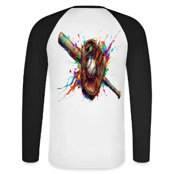 Gant Balle et Batte de Baseball Multicolore   - T-shirt baseball manches longues Homme - blanc/noir - Dos - Nik (191cm)