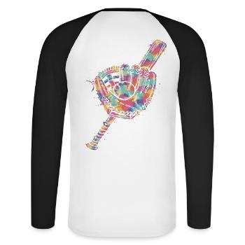 Ball- und Schlägerhandschuh mehrfarbig - Unisex Baseballshirt langarm - Weiß/Schwarz - Hinten - Nik (191cm)