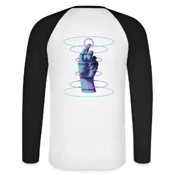 Techno Hand Hypnotic Rave DJ - Techno Music - Unisex Long Sleeve Baseball T-Shirt - white/black - Back - Nik (191cm)