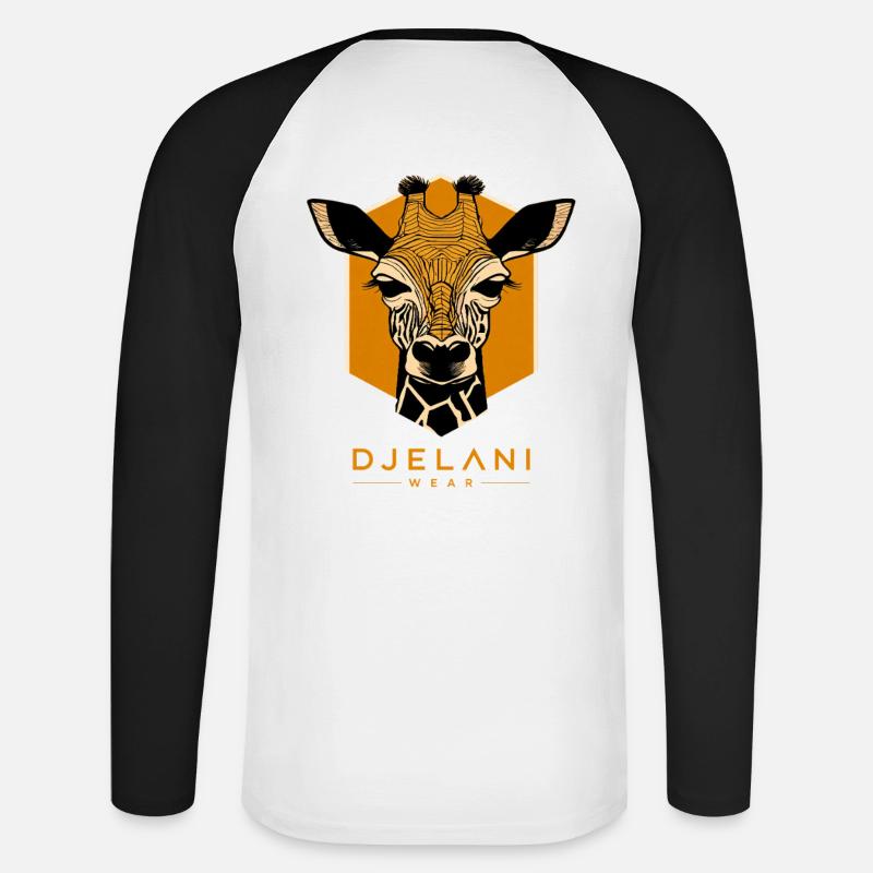 Geometric Giraffe in Ochre - Unisex Long Sleeve Baseball T-Shirt - white/black