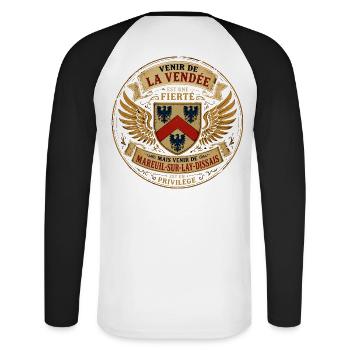 Fierté Vendée - Mareuil-sur-Lay-Dissais Privilège  - T-shirt baseball manches longues Homme - blanc/noir - Dos - Nik (191cm)