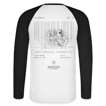 Mass Produced Personality: NPC Energy T-Shirt - Unisex Baseballshirt langarm - Weiß/Schwarz - Hinten - Nik (191cm)