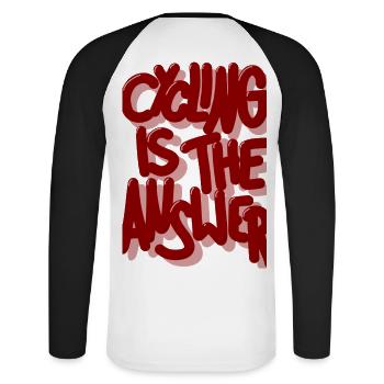 Le vélo est la réponse au bourgogne - T-shirt baseball manches longues Homme - blanc/noir - Dos - Nik (191cm)