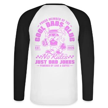 Club des papas cool Fête des pères 2026 cadeau - T-shirt baseball manches longues Homme - blanc/noir - Dos - Nik (191cm)