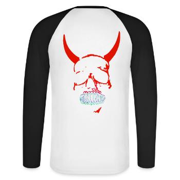 Red Demon Skull Neon - Unisex Long Sleeve Baseball T-Shirt - white/black - Back - Nik (191cm)