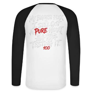 Reines Herz unter Druck - Unisex Baseballshirt langarm - Weiß/Schwarz - Hinten - Nik (191cm)