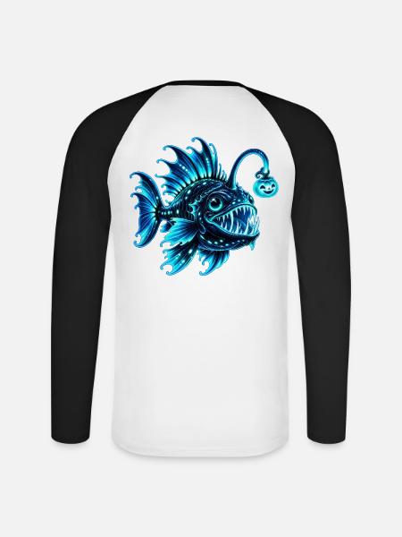 Blauer biolumineszenter Laternenfisch - Unisex Baseballshirt langarm - Weiß/Schwarz