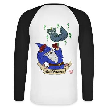 Summoning Dwarf - Dwarfvocateur - Unisex Long Sleeve Baseball T-Shirt - white/black - Back - Nik (191cm)