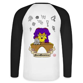 Dwarf Inquisitor - Dwarf Quisitor - Unisex Long Sleeve Baseball T-Shirt - white/black - Back - Nik (191cm)