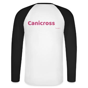Life Happens. Canicross helps. - hell - Unisex Baseballshirt langarm - Weiß/Schwarz - Hinten - Nik (191cm)