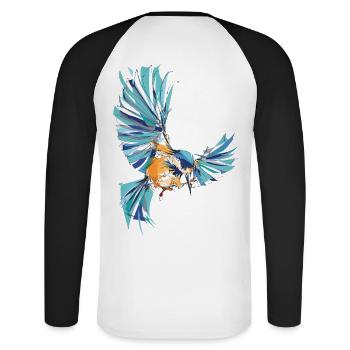 Eisvogel - Unisex Baseballshirt langarm - Weiß/Schwarz - Hinten - Nik (191cm)