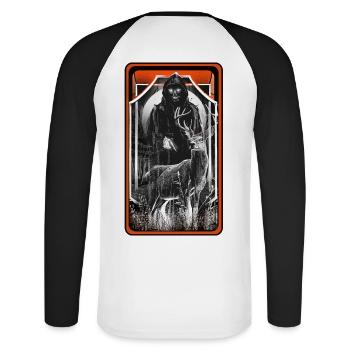 Geist Halloween Dark Hirsch Geister Horror Wald - Unisex Baseballshirt langarm - Weiß/Schwarz - Hinten - Nik (191cm)