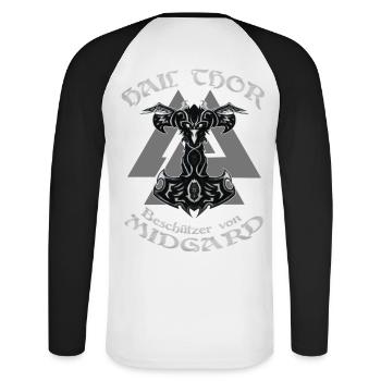 HAIL THOR - Unisex Baseballshirt langarm - Weiß/Schwarz - Hinten - Nik (191cm)