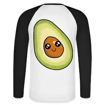 Avocado Frucht naschen Speise Früchte Vitamine - Unisex Baseballshirt langarm - Weiß/Schwarz - Hinten - Nik (191cm)