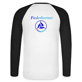 Paderborner - Unisex Baseballshirt langarm - Weiß/Schwarz - Hinten - Nik (191cm)