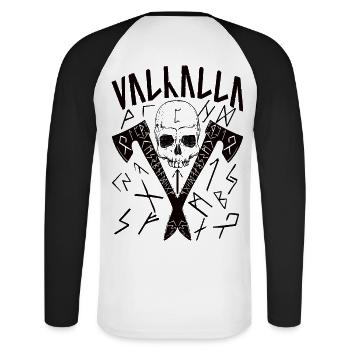 Valhalla Runes - Unisex Baseballshirt langarm - Weiß/Schwarz - Hinten - Nik (191cm)