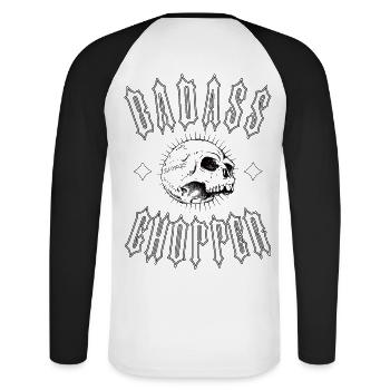 BADASS CHOPPER - Unisex Baseballshirt langarm - Weiß/Schwarz - Hinten - Nik (191cm)