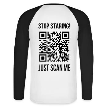 Scannez-moi le code QR Choisissez tous les jours Amabilité - T-shirt baseball manches longues Homme - blanc/noir - Dos - Nik (191cm)
