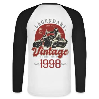 1998 Jubiläum Motorrad Biker Jahrgang - Unisex Baseballshirt langarm - Weiß/Schwarz - Hinten - Nik (191cm)