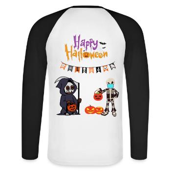 Halloween costume great gift idea - Unisex Long Sleeve Baseball T-Shirt - white/black - Back - Nik (191cm)