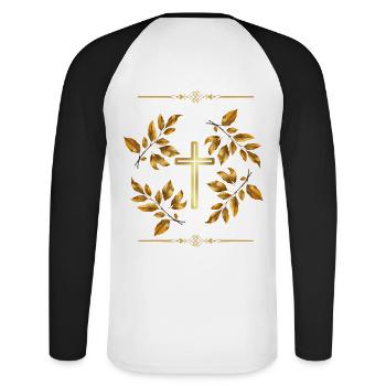 Gold Edition No. 1 | Spread the Gospel! - Unisex Baseballshirt langarm - Weiß/Schwarz - Hinten - Nik (191cm)