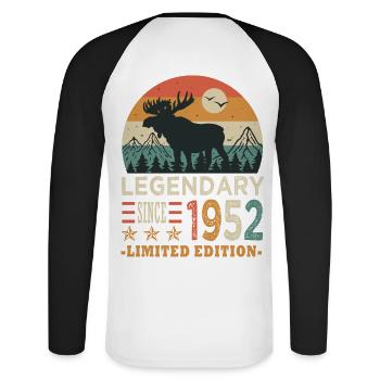 1952 legendary anniversaire né en 1952 - T-shirt baseball manches longues Homme - blanc/noir - Dos - Nik (191cm)