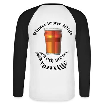 Unser letzter Wille - Noch mehr Promille - Unisex Baseballshirt langarm - Weiß/Schwarz - Hinten - Nik (191cm)
