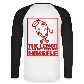 Se sentir comme un citron cartoon - T-shirt baseball manches longues Homme - blanc/noir - Dos - Nik (191cm)
